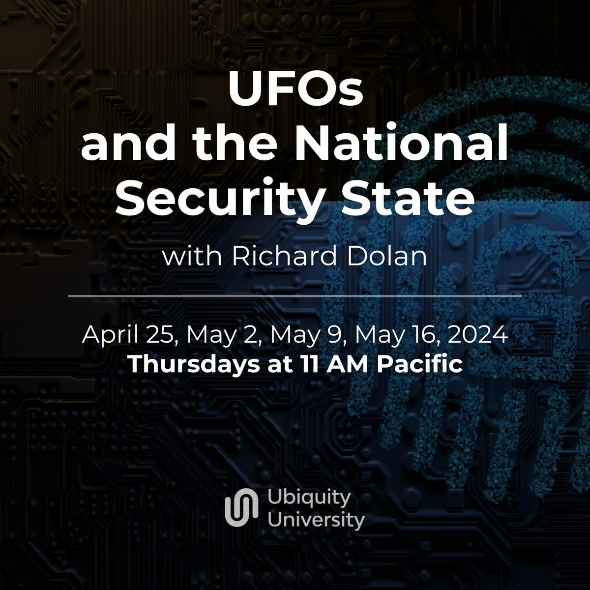 This 4 week course details the number of UFOs sighted, the evidence gathered, the cover ups engaged in by the US and other governments, the people marginalized and persecuted for insisting on the reality of UFOs, and the inexorable momentum toward UFO Disclosure.