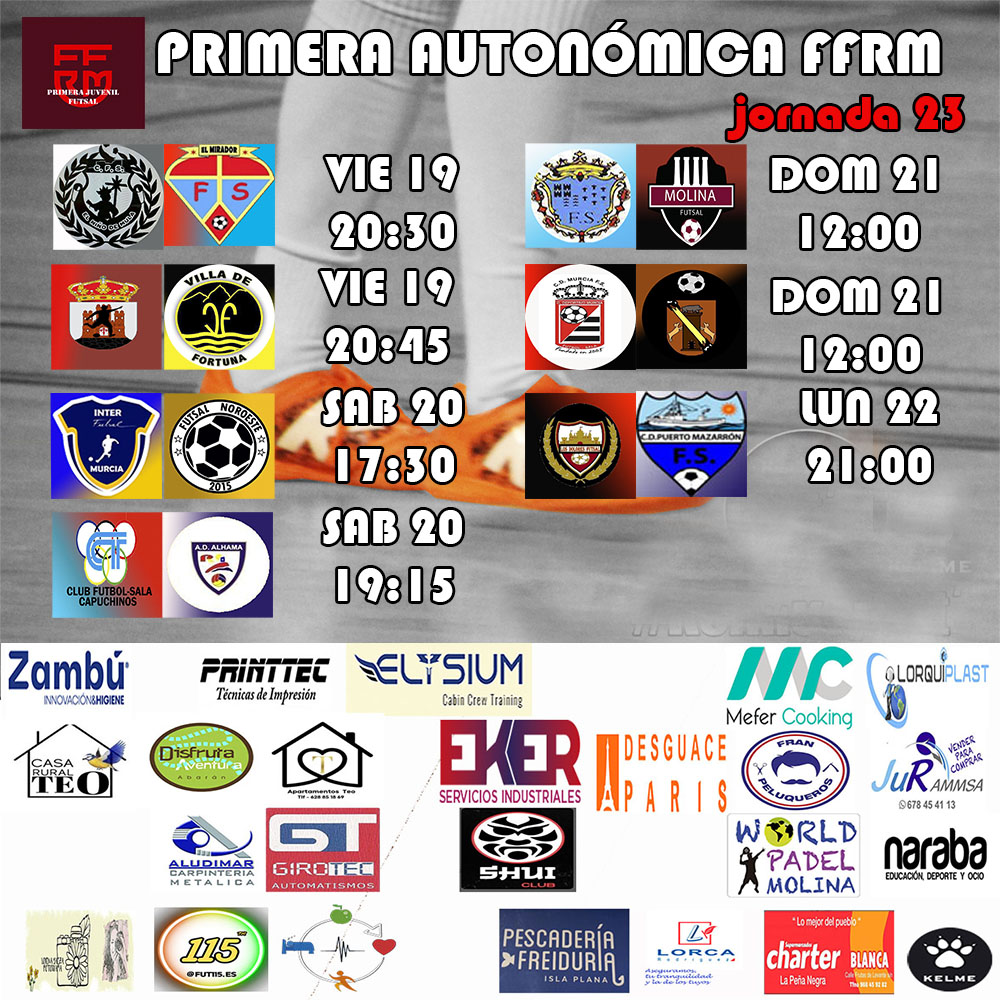 #lacasadelfutsalmurciano
partidos fin de semana
jornada 23
primera autonómica juvenil ffrm futsal 
#futsalmur #l3futsal #SomosFutsal #somosffrm #fotografiadeportiva #disfrutalaliga