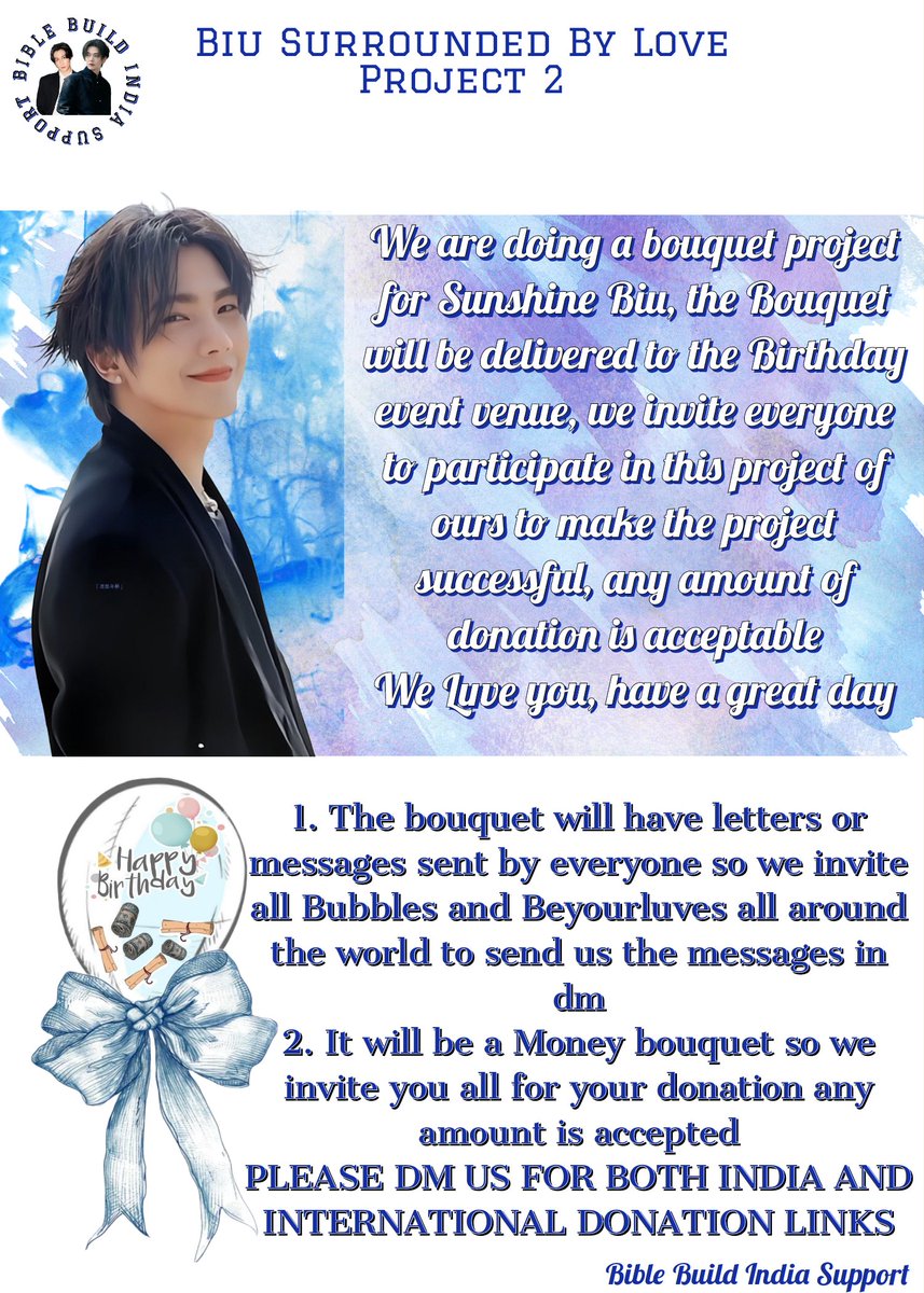 Hello everyone this is Bible Build India Support we are back with an amazing exciting project for our Sunshine Biu's birthday,this is the second project our support will be proceeding with.For more info read the images below🥳💙

#BuildJakapan 
#Beyourluve #Bubbles