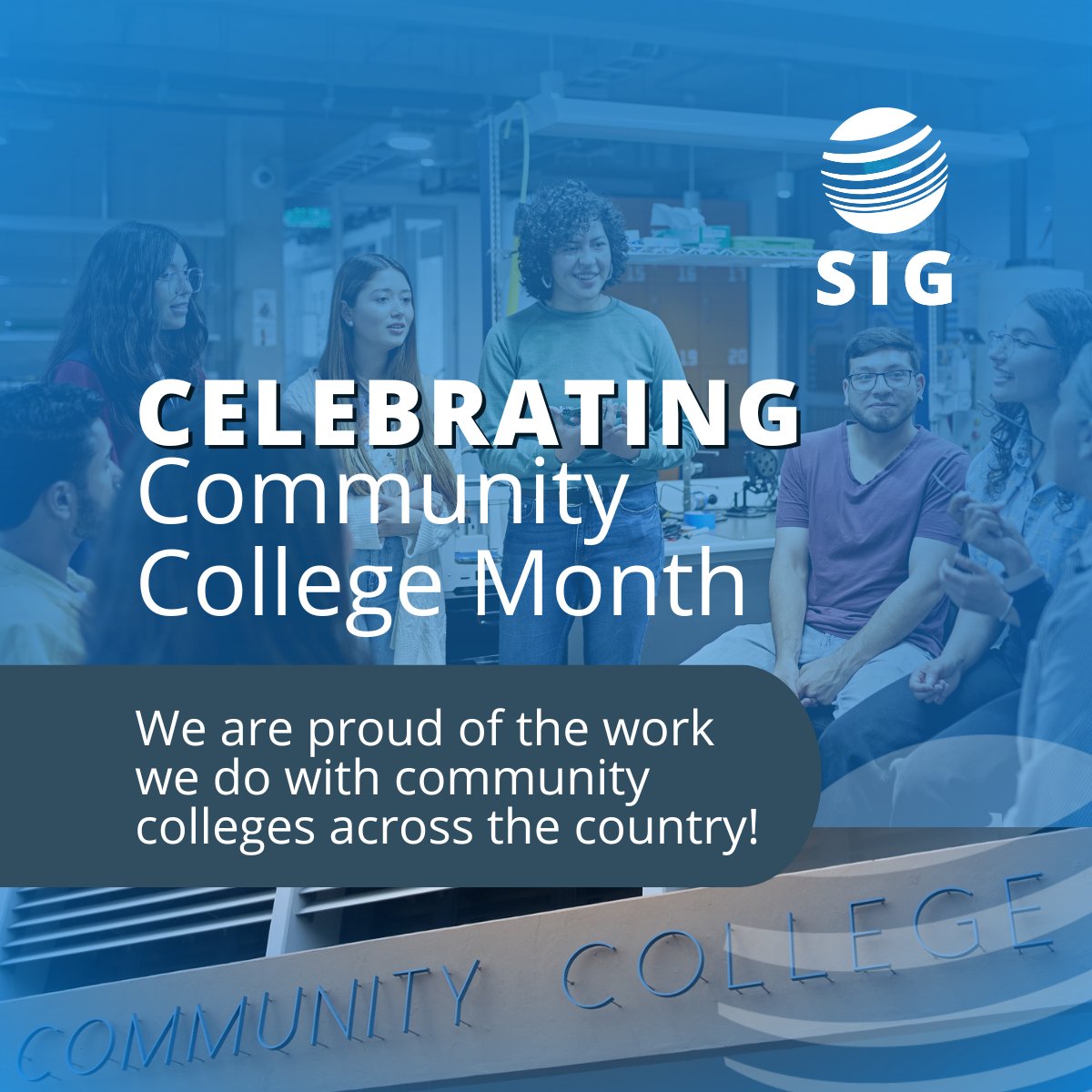 SIGCorpLIVE's tweet photo. April is #communitycollegemonth! We are proud of the work we do with community colleges across the country.  Helping #communitycolleges thrive is definitely a #feelgoodfriday vibe! #higheredtechnologyconsultants #higheredconsulting #technologyconsulting https://t.co/n6JcXkEMdU