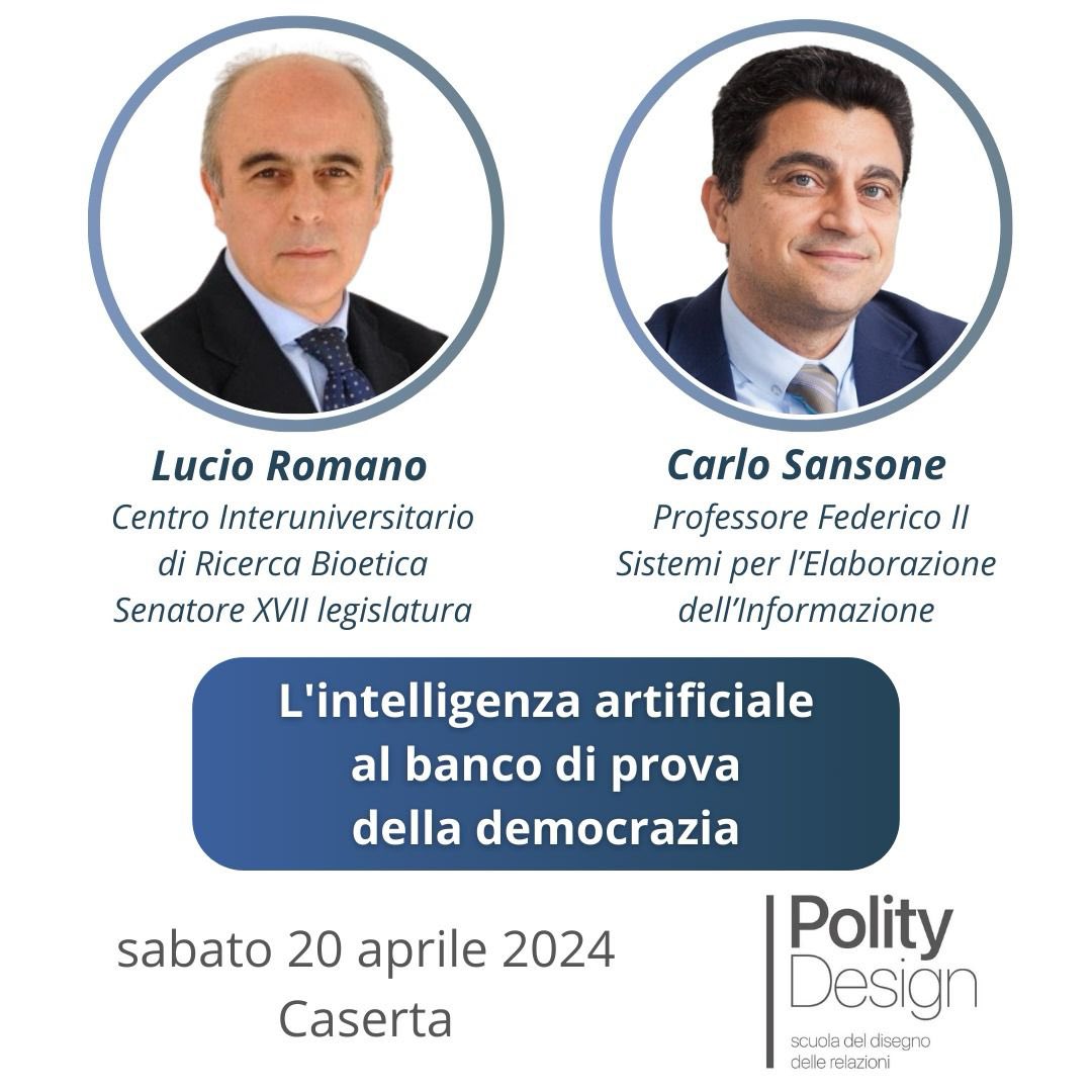 LucioRomano02's tweet photo. @politydesign Intelligenza artificiale e democrazia. Incontrarsi per dialogare di politica. Il futuro è già oggi. https://t.co/atNayZnk74