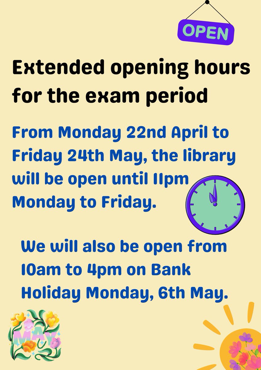 With exams coming up soon, our longer opening hours start on Monday for an extended period.