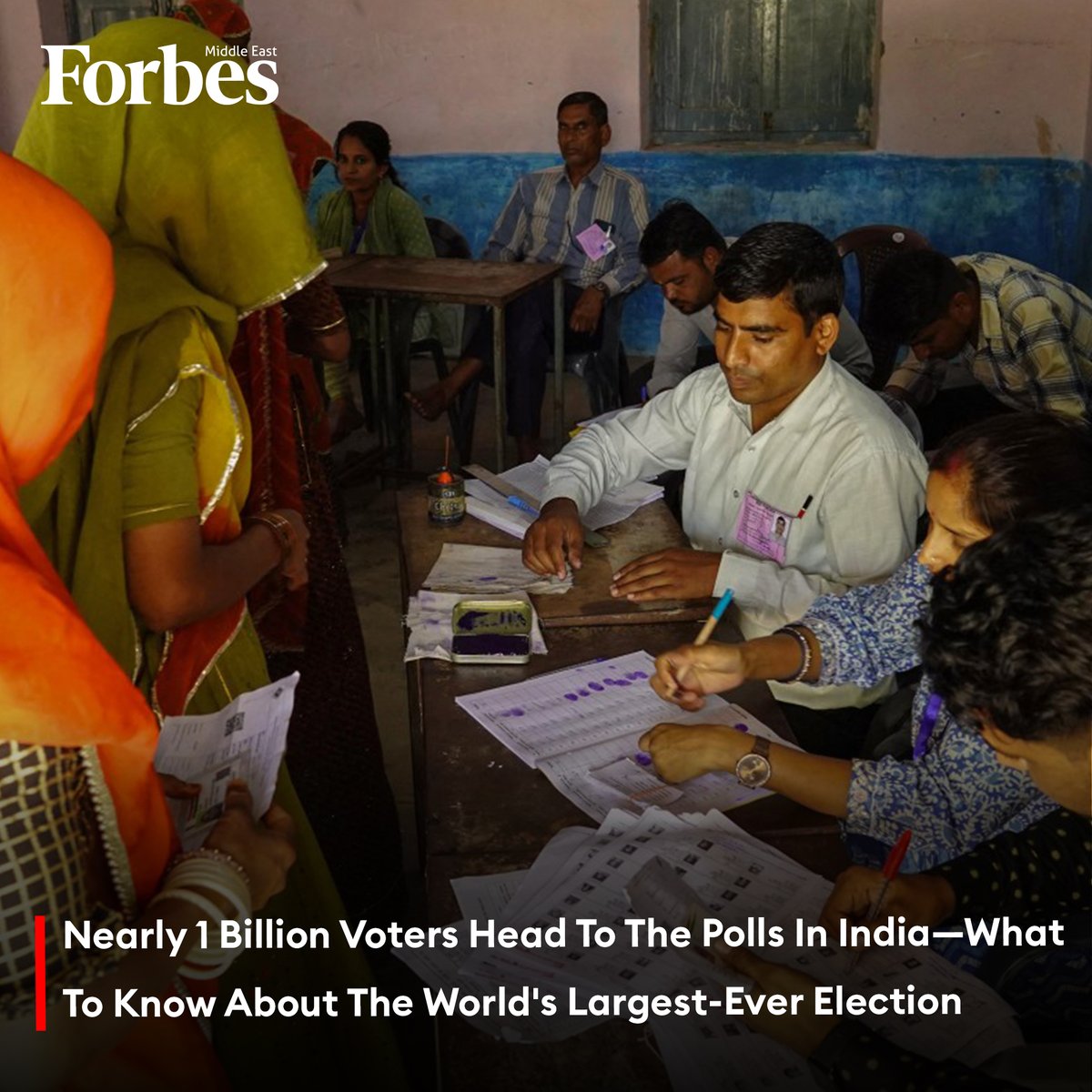 Millions of people in #India went to the polls Friday as the world’s most populous nation began its general #Elections with nearly a billion eligible voters. #Forbes For more details: 🔗 on.forbesmiddleeast.com/f3c445