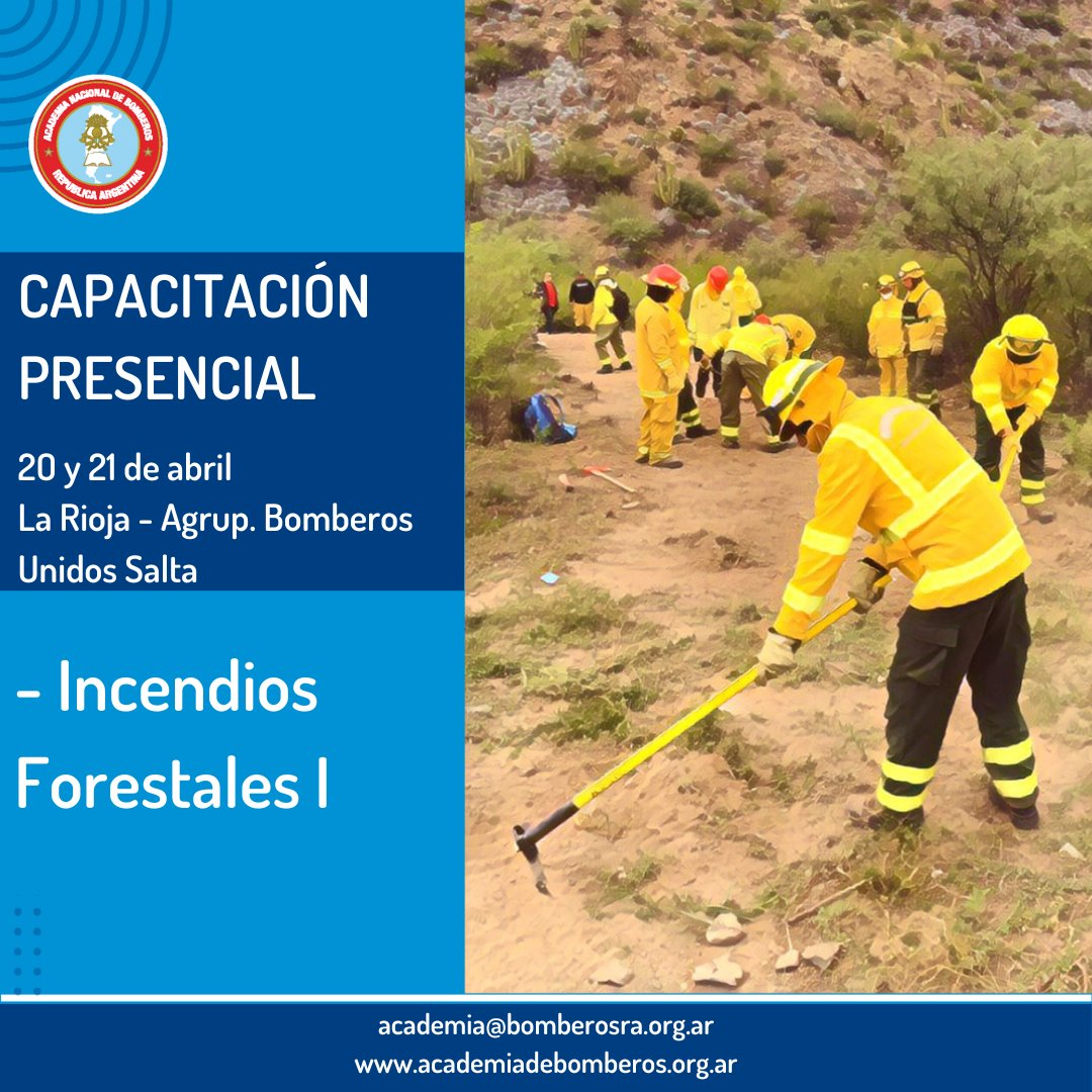 Este finde se realizará la capacitación presencial de 'Incendios Forestales I' para #BomberosVoluntarios de La Rioja y Salta .

¡Seguimos apostando por la formación y profesionalización constante🚒🇦🇷!