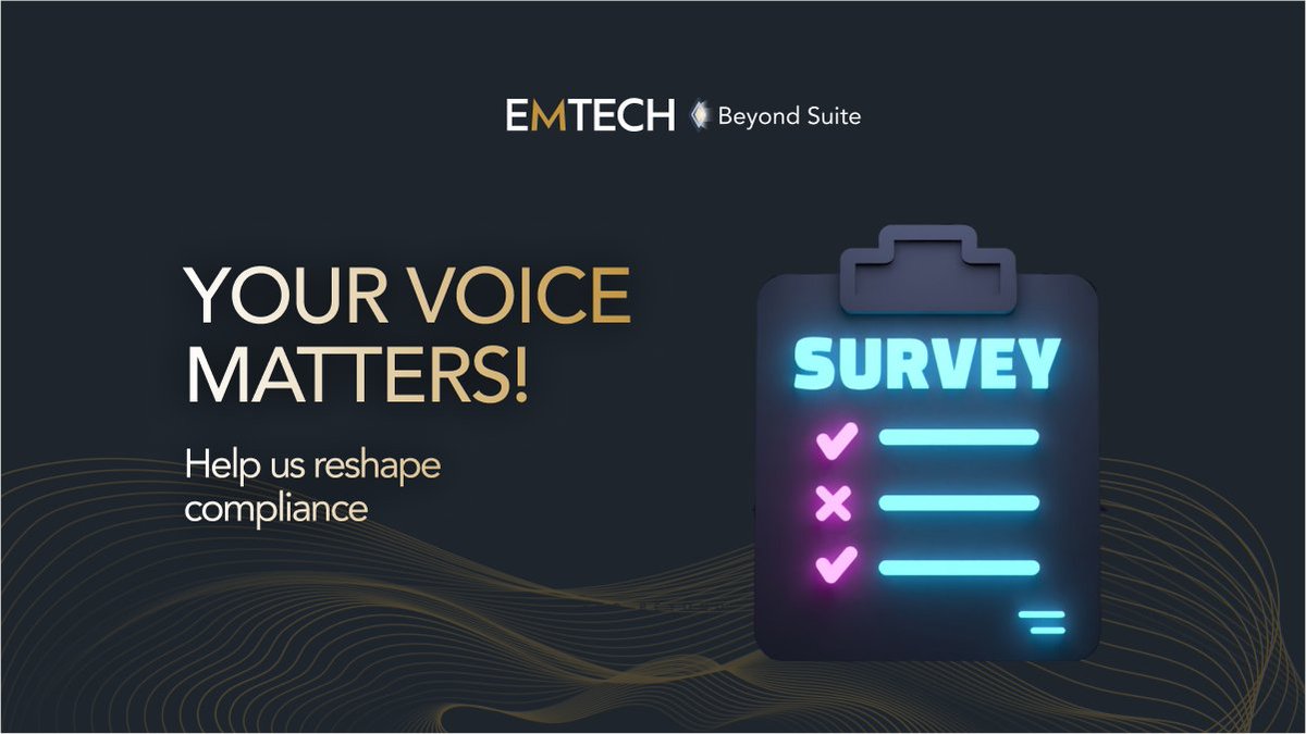 emtech_inc's tweet image. 🌟 Win a $25 Gift Card! 🌟 

Share your compliance journey w/ us through this quick survey and help shape the future of fintech regulation.

Get a $25 gift card through raffle. Participate today! 
pis4hn3gq2z.typeform.com/EMTECHBeyondCom

#yourvoicematters #fintechfuture #giftcard #raffle