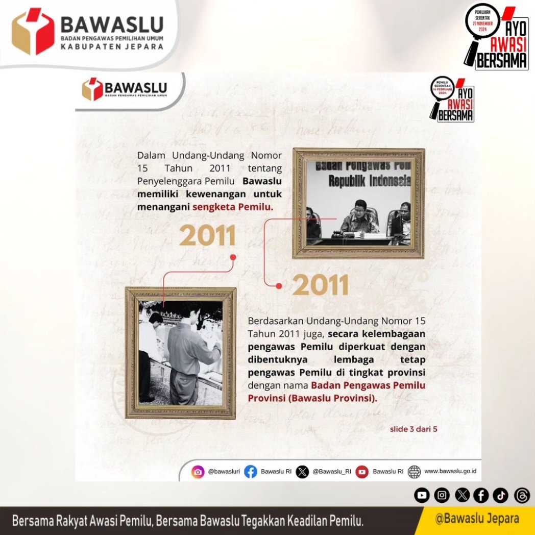 #SahabatBawaslu, Mari lebih mengenal lagi
Bawaslu melalui sejarah pengawasan pemilu✨🤗

#AyoAwasiBersama #BawasluJepara