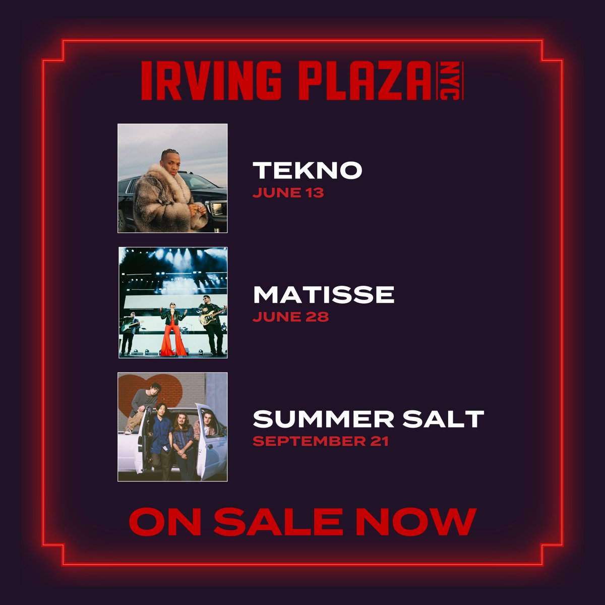 ⚠️ ON SALE NOW ⚠️ Get tickets at livemu.sc/3uWysBc 🎟 Tekno - June 13th 🎟 Matisse - June 28th 🎟 Summer Salt - September 21st
