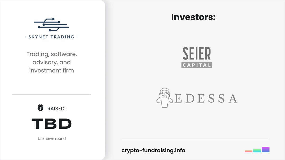 Trading, software, advisory, and investment firm @skynettrading_ closed  funding round from @seiercapital, @edessacap. Amount raised is not  disclosed. https://t.co/RTn2Bedm9r