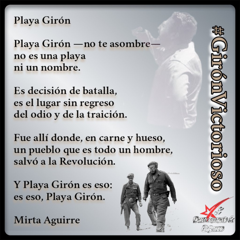 Che_Refuerzo's tweet photo. #DestacamentoDeRefuerzo//“Pienso, sinceramente, que lo de Girón fue una gran proeza de nuestro pueblo, y no solo por lo que hizo, sino por lo que estuvo dispuesto a hacer..."
Fidel Castro Ruz 

#CubaViveEnSuHistoria
#TenemosMemoria
#GirónVictorioso
#CheVive https://t.co/kwrtWk6HL7