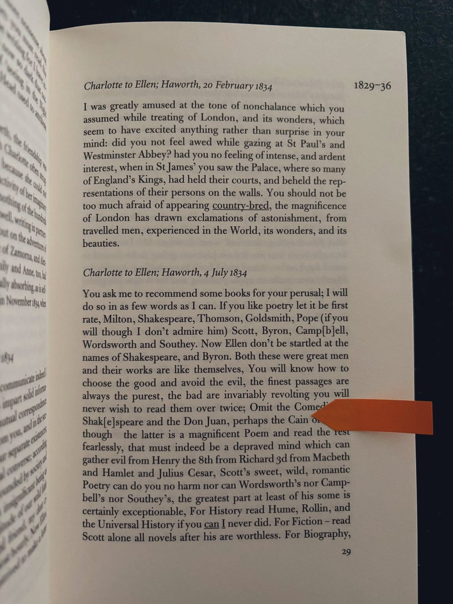 In honour of Lord Byron’s death bicentenary today I wanted to share one of my favourite Charlotte Brontë letters where she ‘recommends’ Byron to her friend Ellen Nussey 📖✨