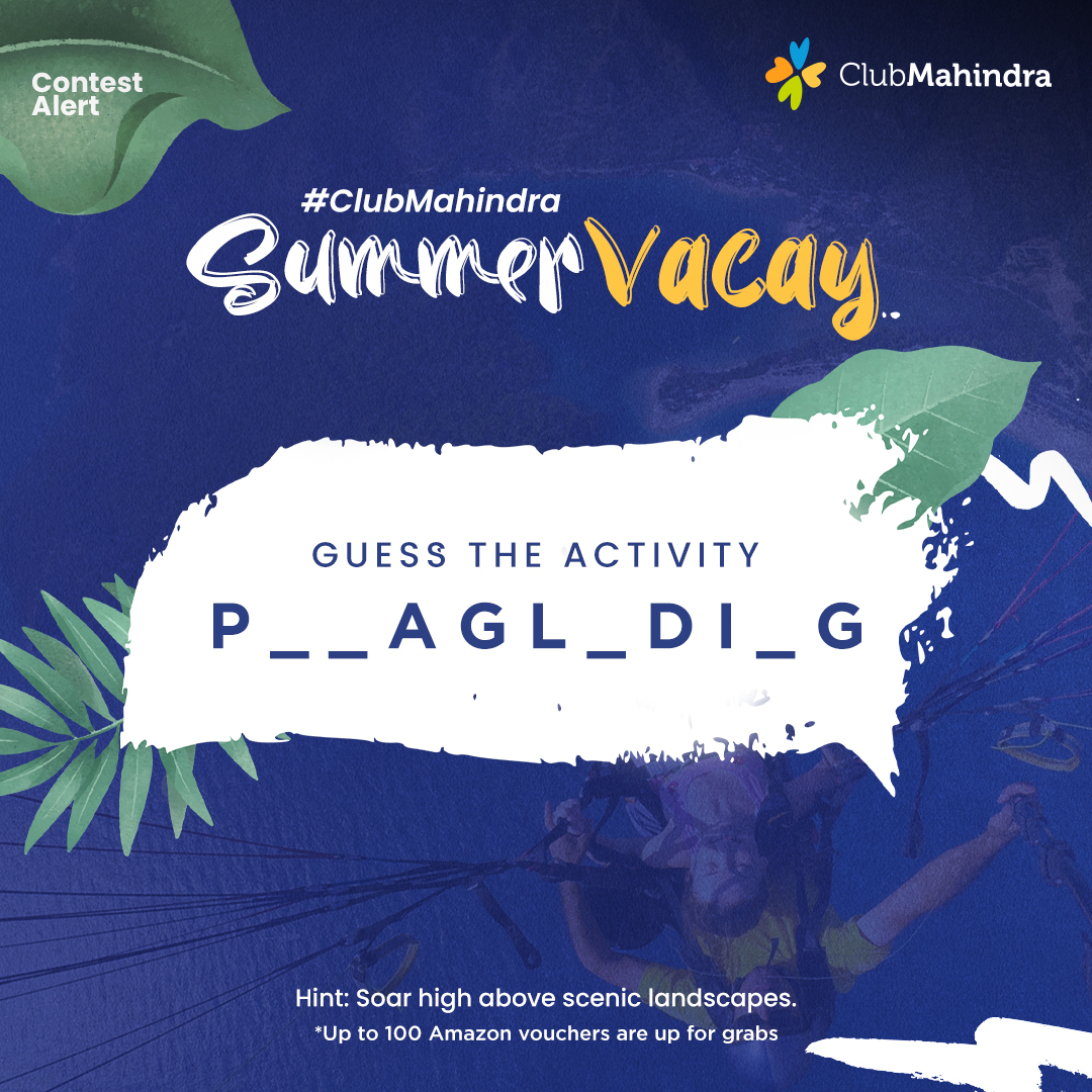 #ContestAlert​ 3 of 12 Participate in all #ClubMahindraSummerVacay contest posts & win.​ STEPS 1) Commenting using #ClubMahindraSummerVacay & @clubmahindra is mandatory​​ 2)Participate in all 12 contest posts Winners get Amazon vouchers worth INR 500 each.​​LAST DATE: 5th May24
