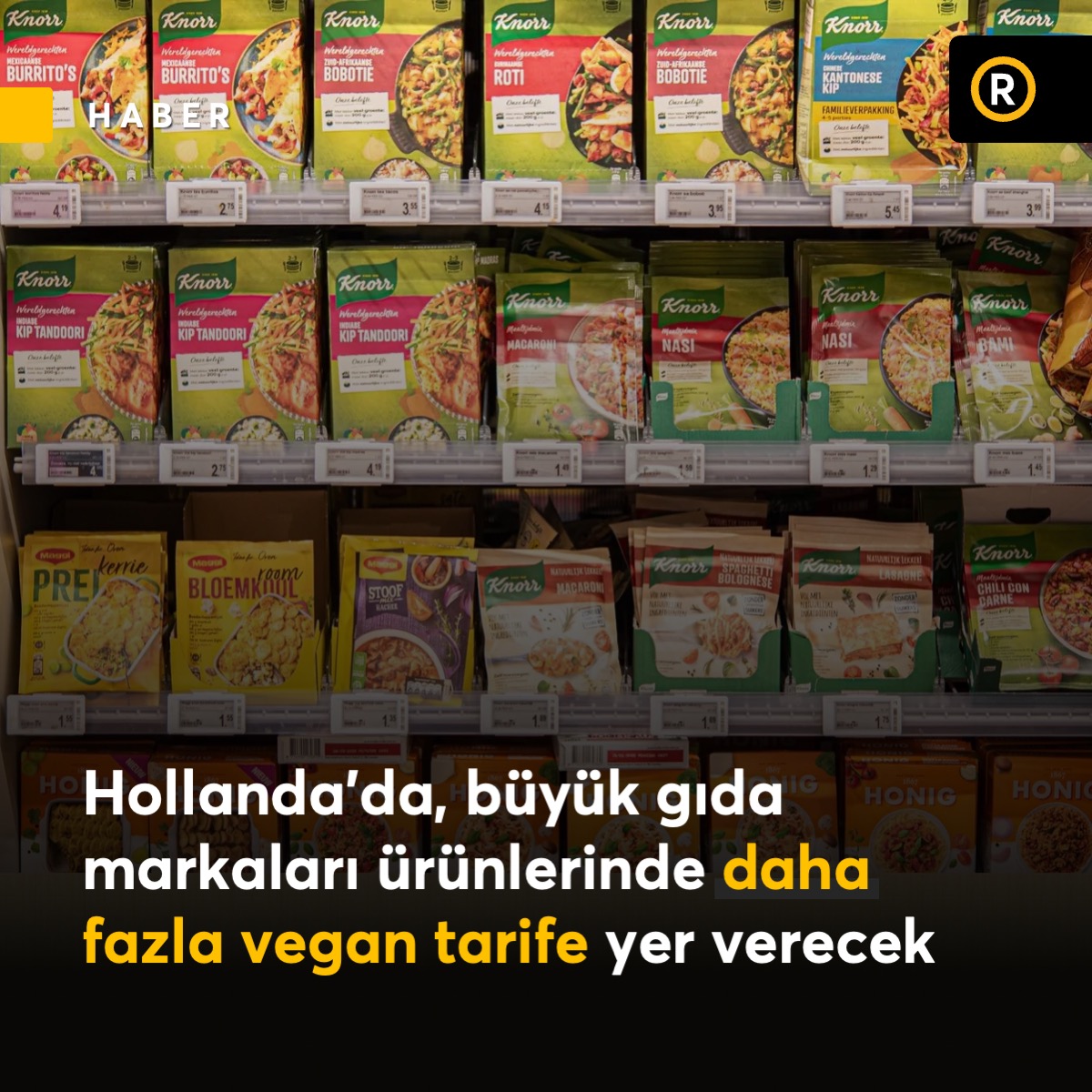 Hollanda'nın önde gelen dokuz gıda markası, ambalajlarında yemek tariflerinin yarısından fazlasını et içermeyen seçeneklerle değiştirmeyi taahhüt etti. Bu karar, hayvan hakları savunucusu Wakker Dier'in baskısı ardından gerçekleşti.

Conimex, Fairtrade Original, Jumbo, Knorr, Koh