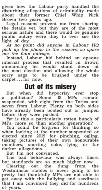 Some thoughts on Labour, Menzies and Nick Brown. Legally constrained currently. But one day Brown story will shock the public. thesun.co.uk/news/27409550/…