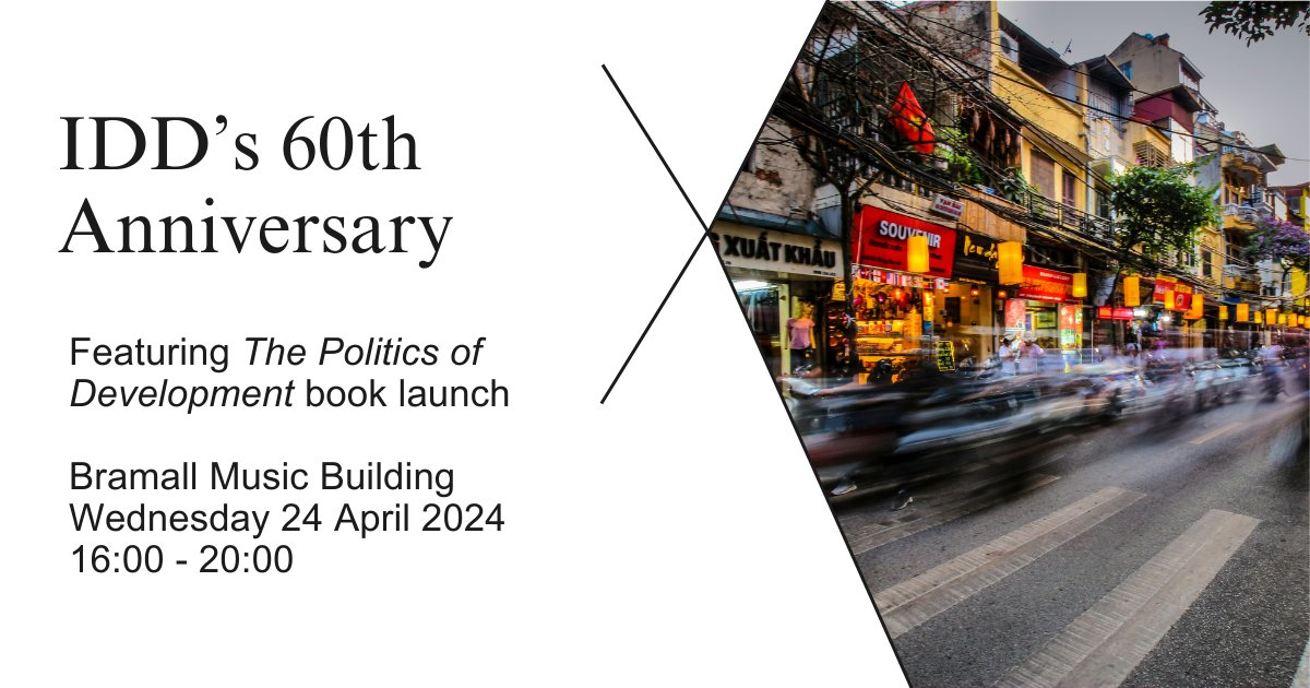 Join us to celebrate our 60th anniversary + 'The Politics of Development' book launch!🎉 Co-organised with the International Development Society😀 🗓️4-8pm, 24 Apr '24 📍The Bramall, Birmingham 📒 60th reflections, book panel, refreshments! ✏️Register 👉 forms.office.com/pages/response…
