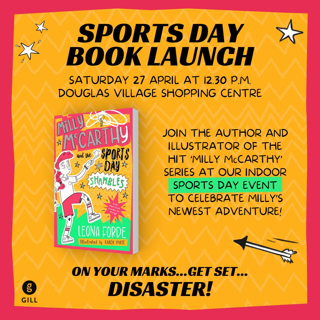 It's almost LAUNCH TIME!! Milly McCarthys latest adventure will be celebrated next Saturday 27th April in Douglas Village S.C! I hope you and all friends of Milly can make it! There will be readings, drawalongs, fun and games and plenty of laughs! 🎉👏 @leonaforde1 @Gill_Books