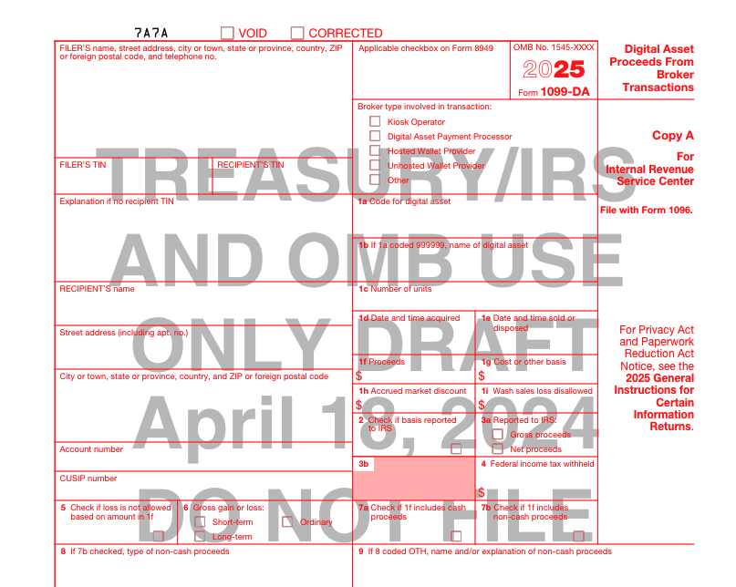 The @IRStaxpros has officially posted its draft 1099-DA for the 2025 tax year. Stay tuned as Ledgible experts comb through the form and bring you the latest on your #compliance and #reporting obligations. #tax #taxinformation #digitalassets bit.ly/448ET44