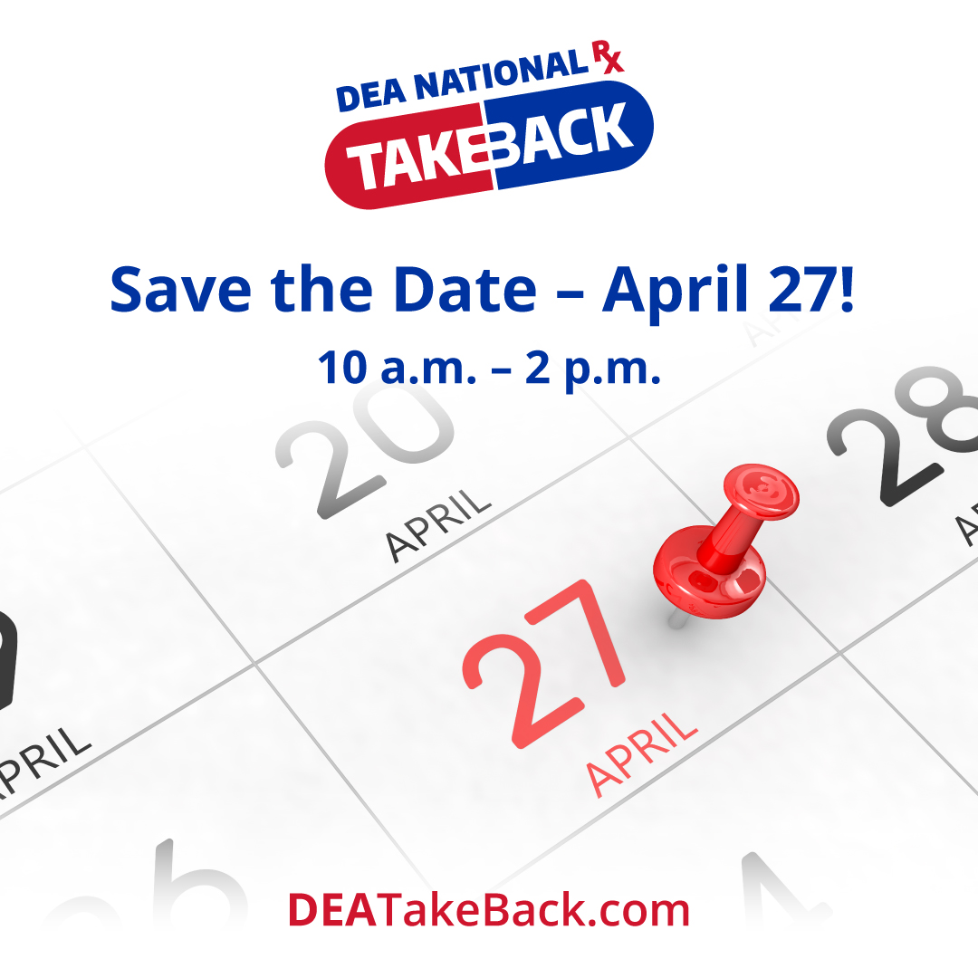 Next Saturday (4/27) is National Rx Drug #TakeBackDay! Help reduce the risk of overdose in your home by safely disposing of your unused and unwanted medications. Visit dea.gov/takebackday#co… to find a drop-off location near you. #StopOverdoseMD