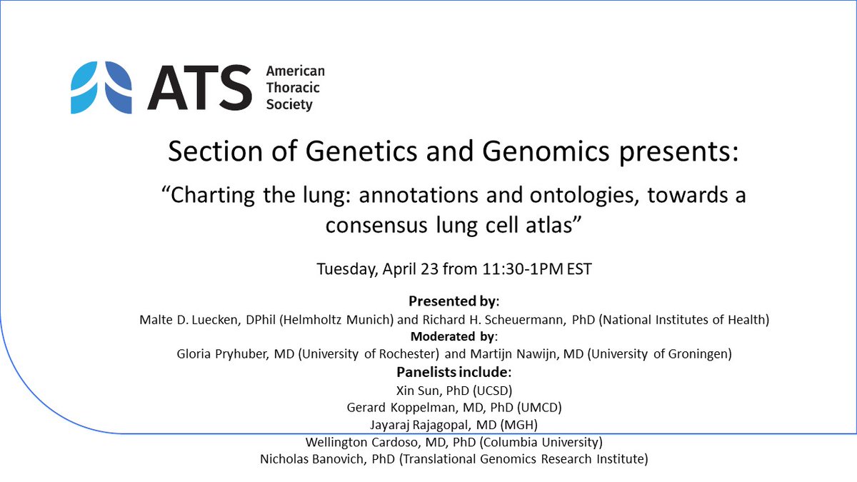 SAVE THE DATE... New @ATS_RCMB Webminar from our Lung Single Cell Atlas Collection. Charting the Lung: Annotations and Ontologies Towards a Consensus Lung Cell Atlas Register here: thoracic.zoom.us/meeting/regist…