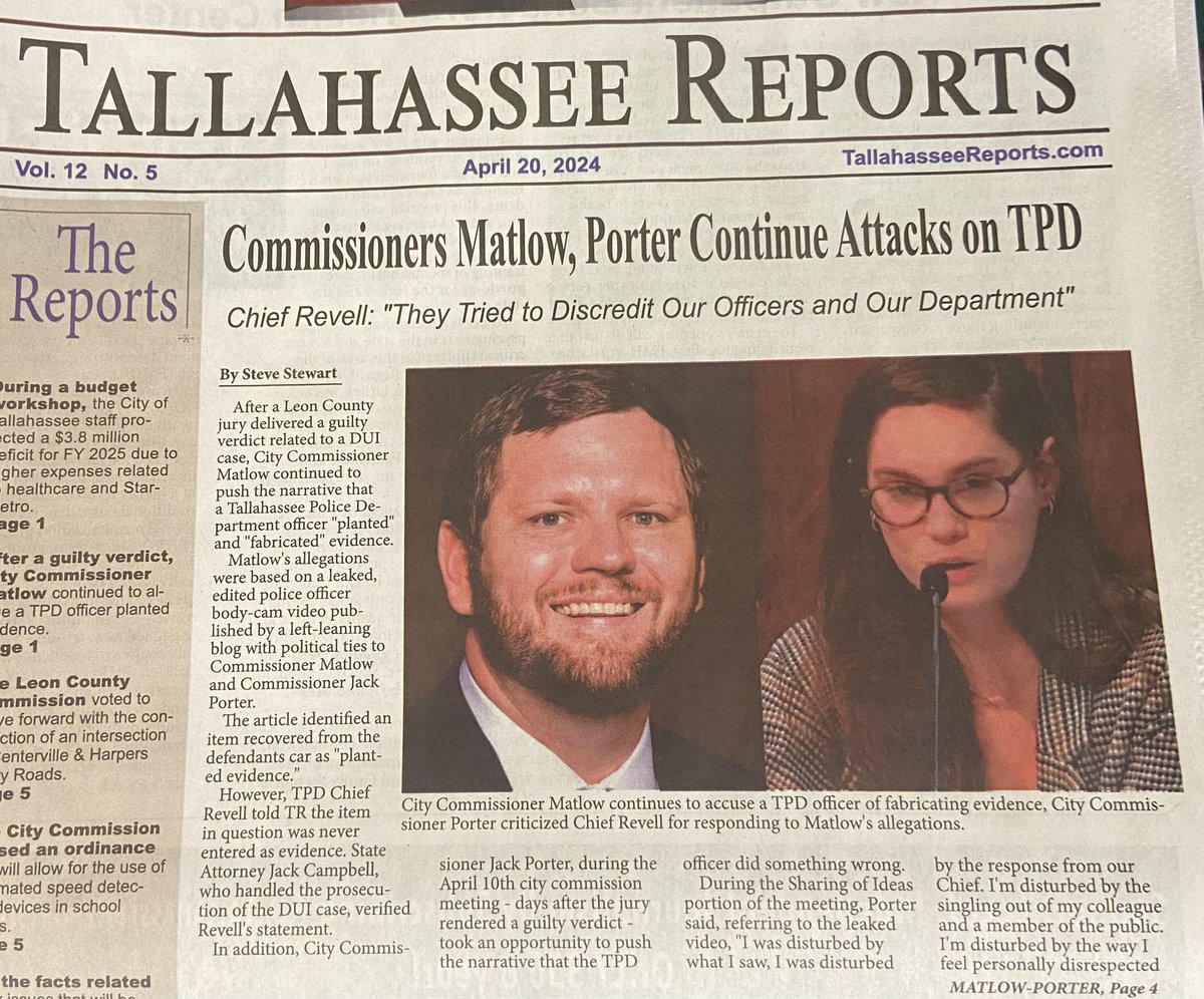 In thousands of mail boxes this weekend. The story about coordinated attacks by progressives on TPD. Subscribe to print edition: tallahasseereports.com/subscribe/