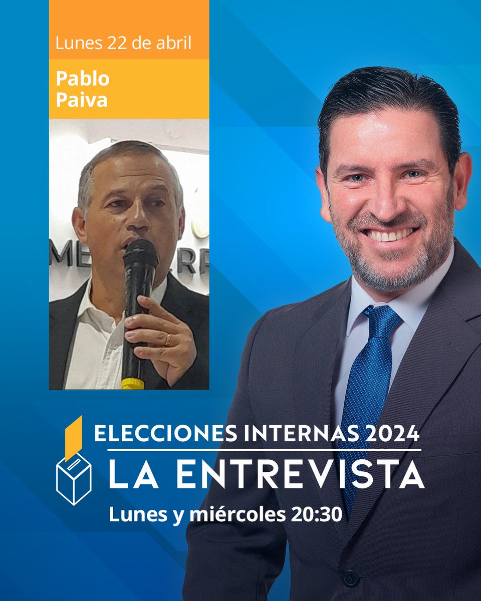 5noticiasuy's tweet photo. 🗳️ 𝗘𝗹𝗲𝗰𝗰𝗶𝗼𝗻𝗲𝘀 𝗶𝗻𝘁𝗲𝗿𝗻𝗮𝘀 𝟮𝟬𝟮𝟰, nuevo ciclo de #LaEntrevista.

💬 Este lunes recibimos a @PabloPaiva75, candidato por el Partido Devolución.

📺 Lunes y miércoles 20:30 con @leoluzzi por @canal5uruguay. https://t.co/fcY9TQAH7C