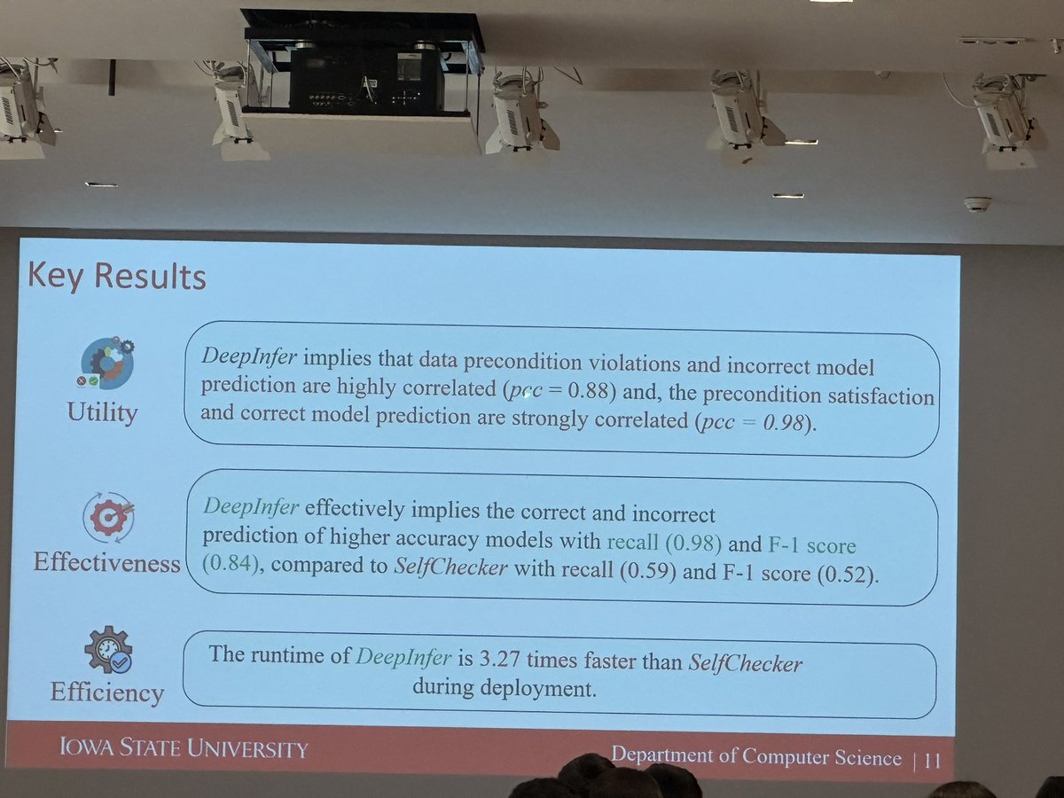 Hridesh Rajan (@hridesh) shares DeepInfer, an approach to generate preconditions from DL models and use them to improve trust in deployed code! Its so exciting to see several threads in the community towards trusted code via learned formal specs. #icse2024