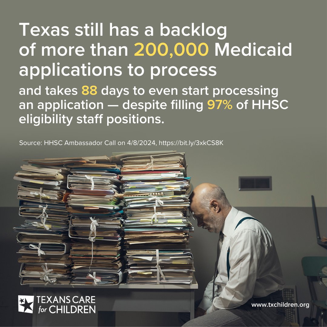 The state's clunky, outdated Medicaid enrollment system still relies on staff manually processing paperwork — creating big delays for families. The Legislature should invest in technology and data-driven approaches to create a more efficient enrollment system. #TXlege