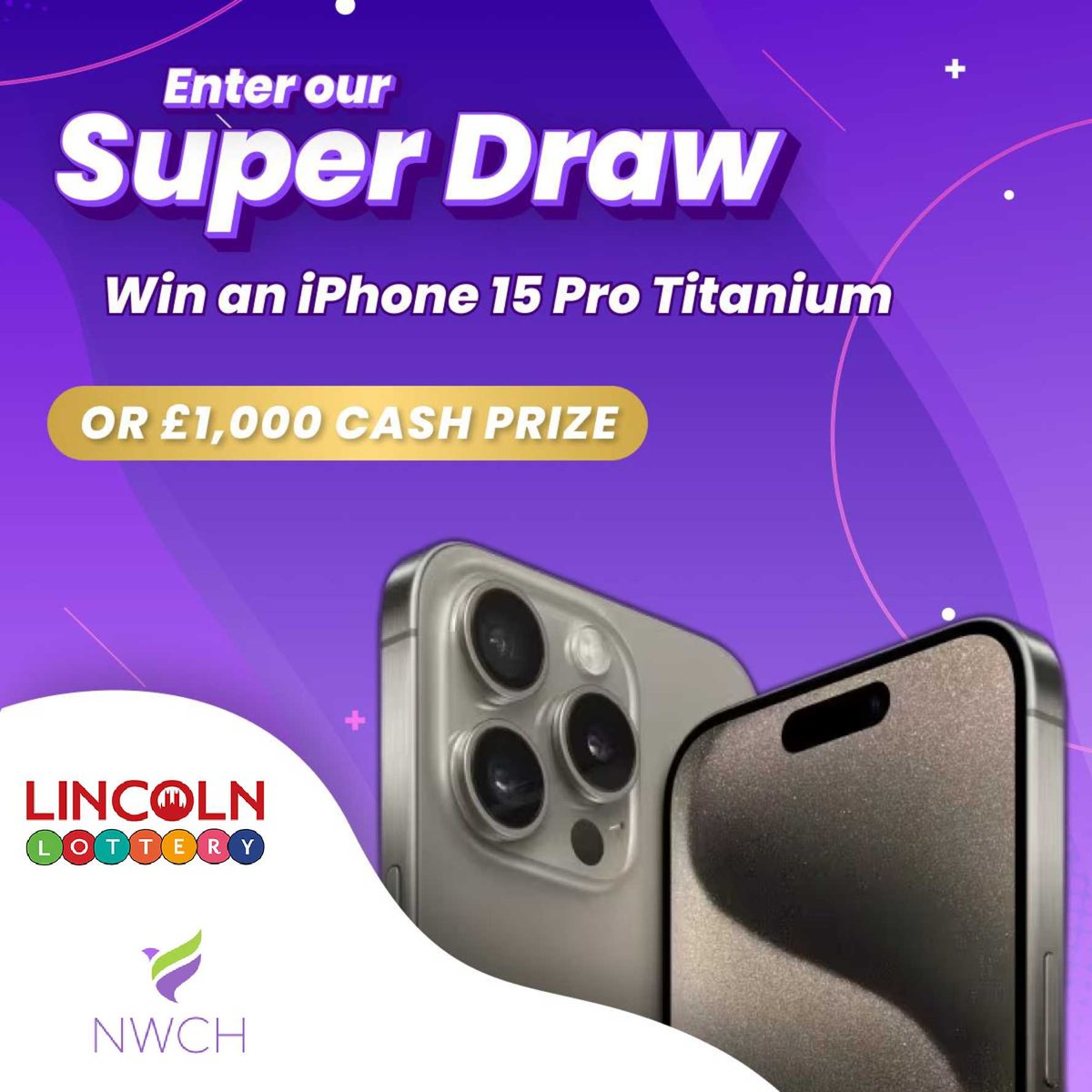 📱 Win an iPhone 15 Pro Titanium. Enter the super draw and you will receive one entry into this draw for each weekly ticket you have.🙌You can buy more tickets for more entries AND you'll be helping to support the work we do here at the counselling hub. lincolnlottery.co.uk/support/nw-cou…