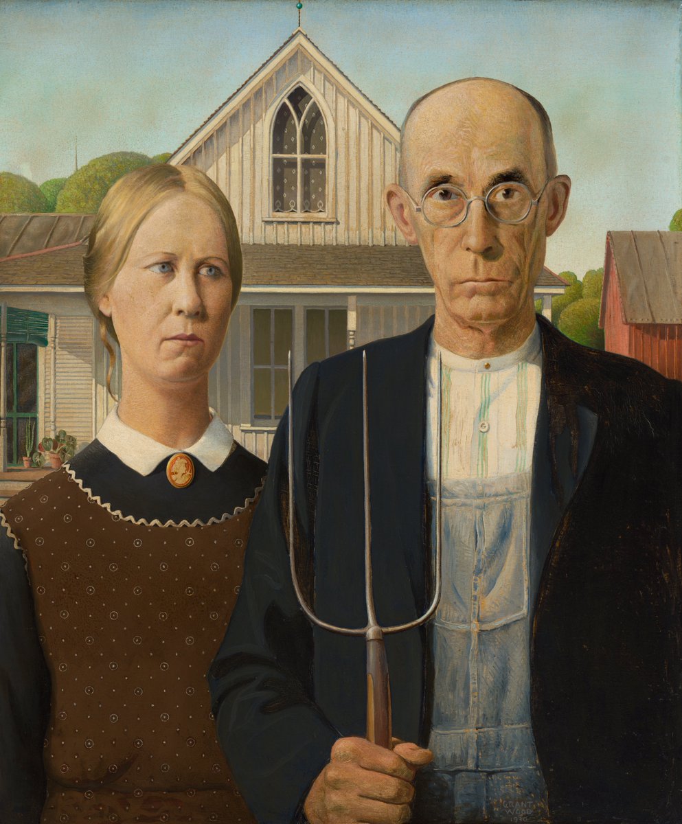 #HistoryofPainting 'A picture is a poem without words.' Horace (Quintus Horatius Flaccus) #TheFreeExhibition Grant DeVolson Wood (February 13, 1891 – February 12, 1942) was an American painter. He painted the famous American Gothic. He was 26 when he began his career. 'American…