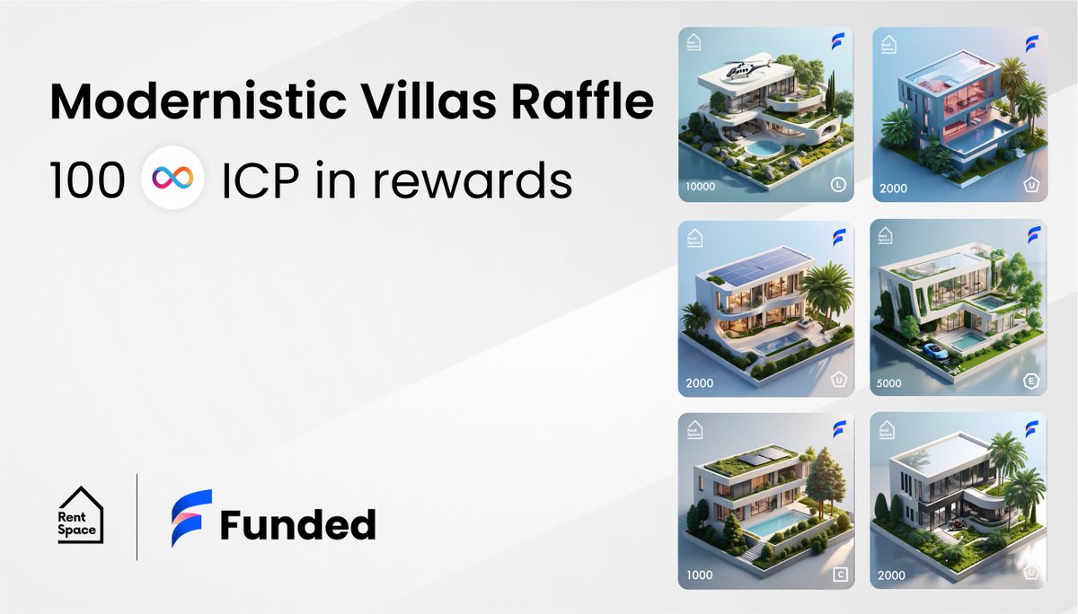 🎉 Exciting news! We're launching the Modernistic Villas Raffle with a whopping 100 ICP in rewards! 👇 Active collectors, this one's for you! Keep an eye out for all the details dropping today on how to snag these prizes in every season of this event! #RentSpace #NFT #ICP