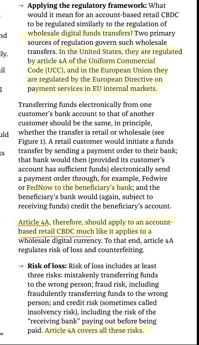 UCC Article 4A + FedNow + Retail CBDC 

How it all works together from a legal standpoint. 

Account based Retail CBDCs in the United States covered by current legislation 👇