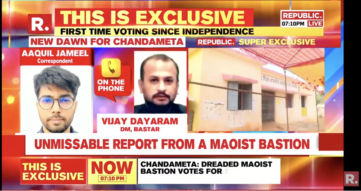'Lok Sabha election in Bastar's Chandameta area is happening for the first time since independence': Bastar DM Vijay Dayaram confirms Republic newsbreak Tune in here to watch an Unmissable report only on #ThisIsExclusive with @shawansen - youtube.com/watch?v=5RpbZK… #Bastar