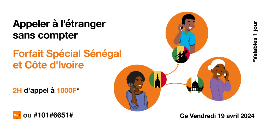 Promo appels vers les réseaux Orange Sénégal et Côte d’Ivoire ! Bénéficiez de 2 heures d’appel pour seulement 1000F pour prendre des nouvelles de la famille. #OrangeMali #Promo #Senegal #Cotedivoire