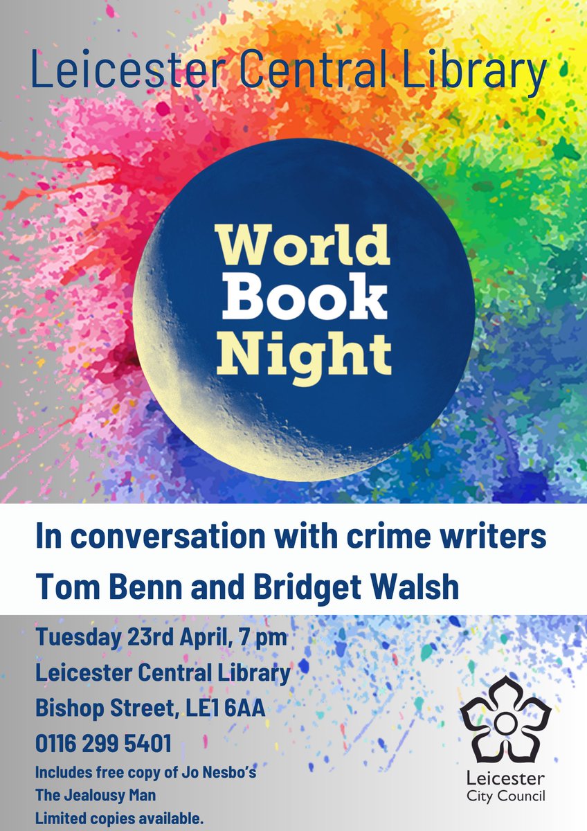 We've got a fantastic #WorldBookNight event happening at Leicester Central Library. Join us for an 'In conversation with crime writers @Tom_Benn and @Bridget_walsh1.' 📅 Tues 23 Apr ⏱ 7pm Contact the Library on 0116 2995401 to book your free place. @BloomsburyBooks @GallicBooks