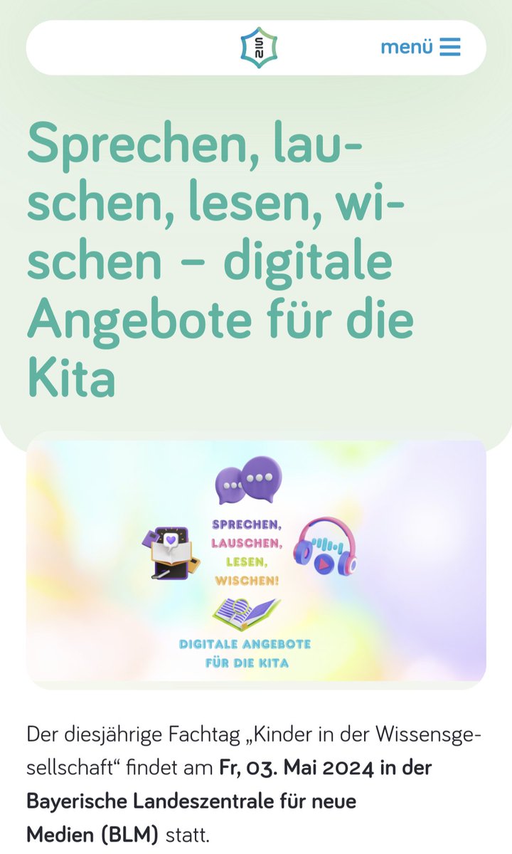 lhotse77's tweet image. Fachtag „Sprechen, lauschen, lesen, wischen“ von SIN Studio im Netz am Freitag, den 3.5.2024 in München. Schon angemeldet?

studioimnetz.de/sprechen-lausc…

#Kita #Sprachförderung #Medien #BlueLZ #Schule #Diklusion