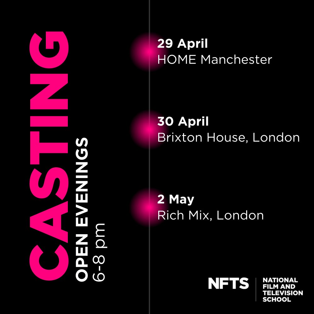 Find out all you need to know about kickstarting your career in #Casting at our upcoming events happening from 6-8pm #acrosstheUK...

29 Apr | <a href="/HOME_mcr/">HOME</a>
30 Apr | <a href="/BrxHouseTheatre/">Brixton House</a>
2 May | <a href="/RichMixLondon/">Rich Mix</a>

Find out more and register for these free events at nfts.co.uk/casting