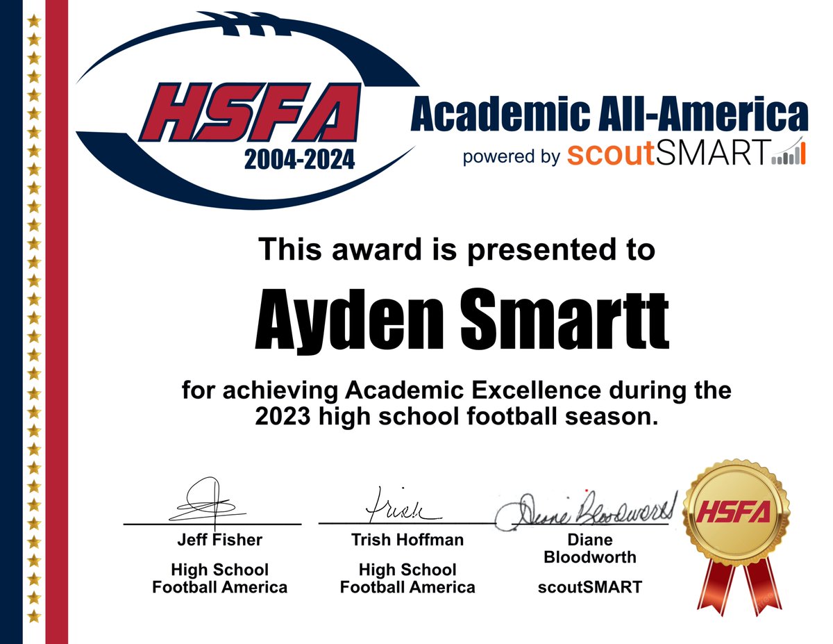 Congratulations to Cardinal Hayes Ayden Smartt on being a High School Football America Academic All-American. See the 4,000+ student-athletes honored for the '23 season at the following link -> bit.ly/3U1yowP #playfootball @_AydenSmartt_ @CardinalHayesFB