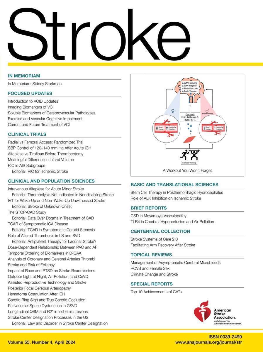 April #Stroke Highlights by @NicoleBSur: Premature atrial contractions and #Afib detection after #ESUS, meta-analysis on #IVT vs. medical therapy in minor stroke, and anti-thrombotic therapy in cervical artery dissection. #STOPCAD #AHAJournals ahajournals.org/doi/10.1161/ST…