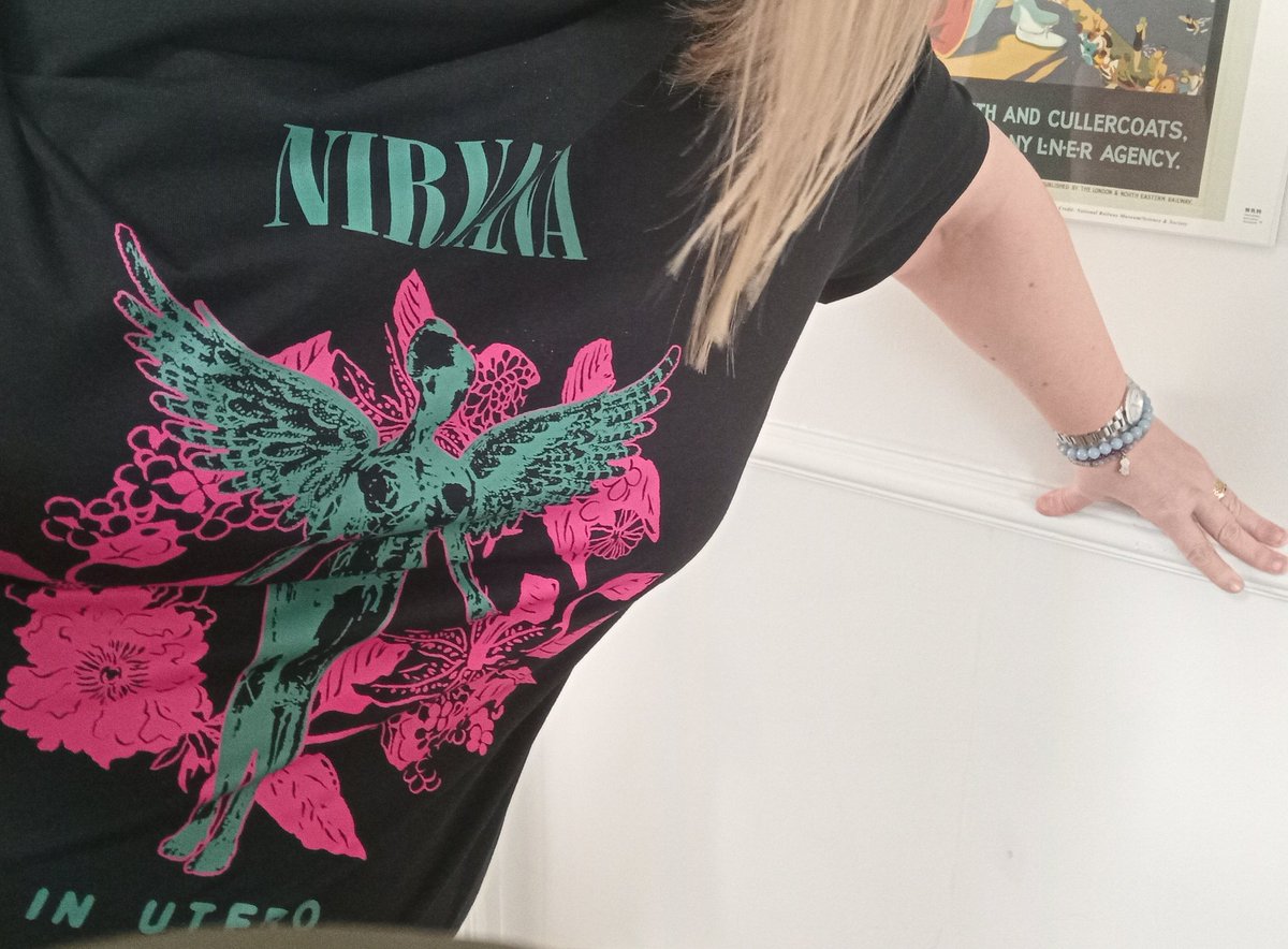 Picked up a Nirvana tee in Sainsbury's today. 😬  It's everything Kurt would have hated. Sorry Kurt, but it's pretty. ☮️❤️ #smellslikeoverfiftiesspirit #comeasyouare