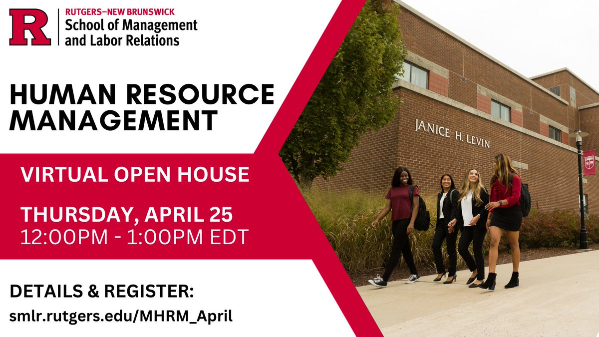 Discover how you can earn your #MHRM at #Rutgers SMLR, the ONLY STEM-designated grad HR Management program in the country! Log on for our Virtual Open House 4/25 to learn about the admissions process & exciting career possibilities that could await you!👏 smlr.rutgers.edu/MHRM_April