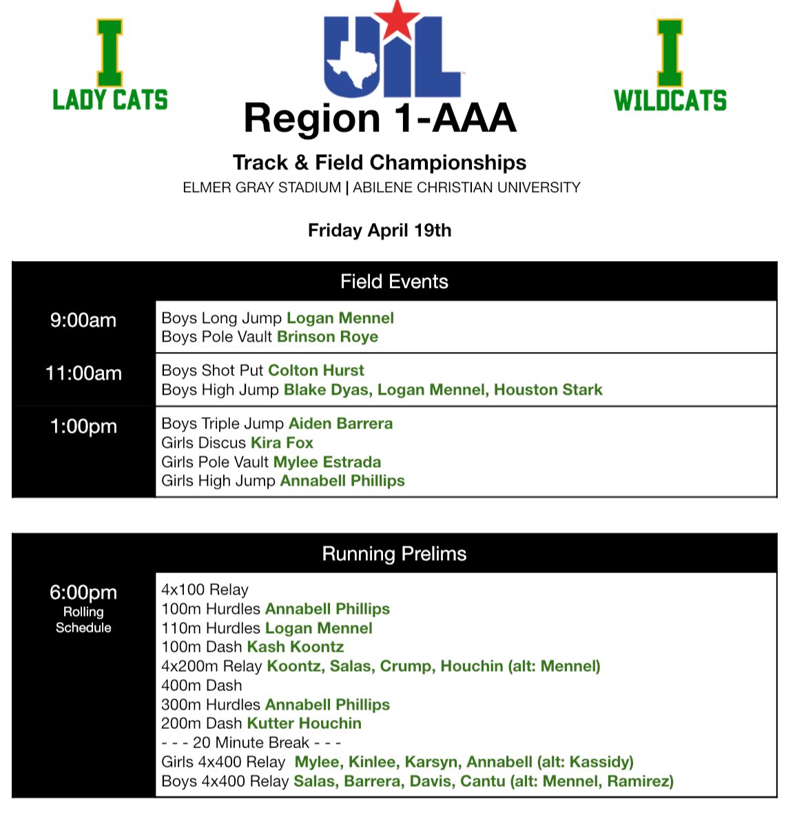 Meet Day - Field Events &amp; Prelims