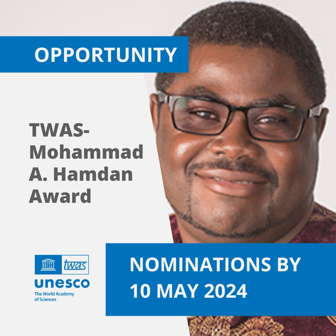 The TWAS-Mohammad A. Hamdan Award celebrates accomplished mathematicians from sub-Saharan Africa and the Arab Region. Learn now how to nominate a promising candidate: twas.org/opportunity/tw…