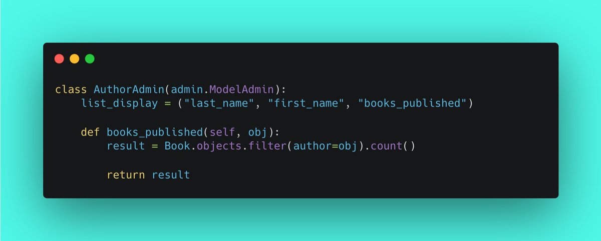 Django tip: Define methods in ModelAdmin to calculate and display data dynamically. Use these methods in list_display to show custom values like counts or aggregates directly in your admin list view.