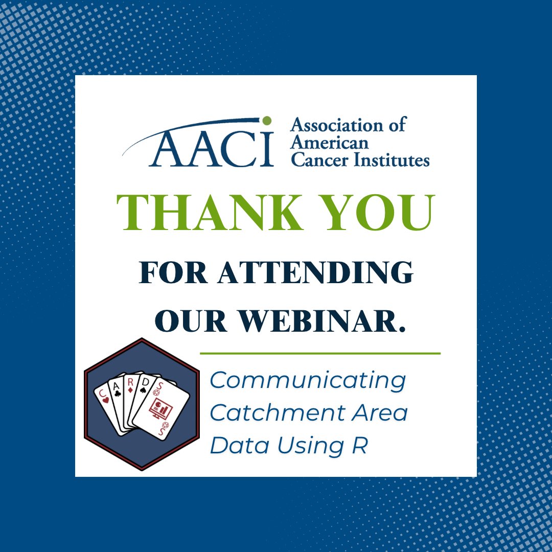 Thank you to everyone who joined us for our CARDS #webinar, 'Communicating Catchment Area Data Using R,' and to our moderators and presenters for their time and expertise. #ICYMI, you can view video and slides from the webinar here: aaci-cancer.org/webinars