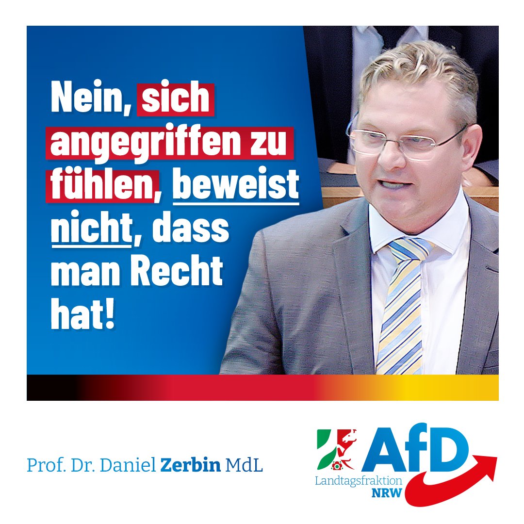 Weil Linke das oft durcheinander bringen: Nein, sich angegriffen zu fühlen, beweist nicht, dass man Recht hat! #AfD #ltNRW #Meinungsfreiheit