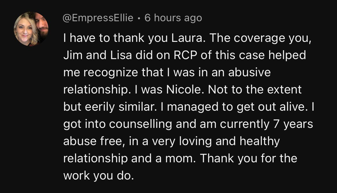 Messages like these mean the world💜Deconstructing cases & sharing expert analysis helps others. Nicole is helping others. That is her legacy. Listen to the life changing & saving @realcrimeprofil series & watch my new @thecrimeanalyst video youtube.com/@crimeanalyst?… #NicoleBrown