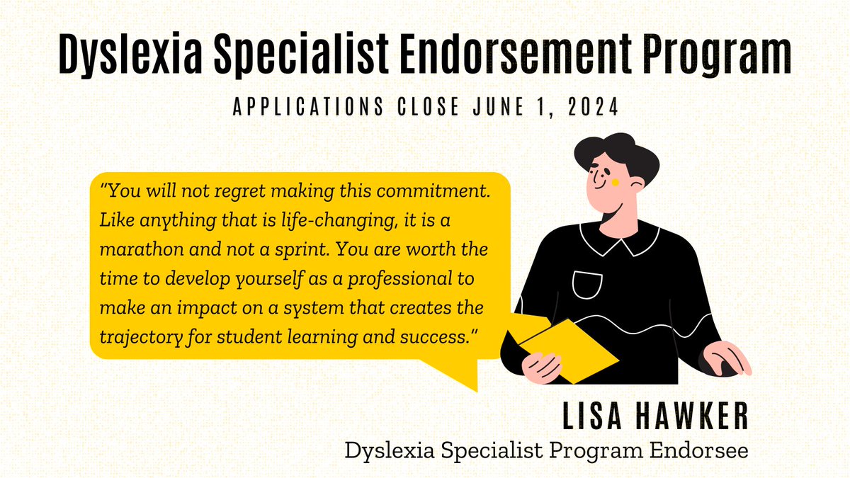 The IRRC-coordinated Dyslexia Specialist Endorsement program at @UIowaEducation provides dyslexia expertise through rigorous coursework and hands-on learning opportunities. Applications are due June 1. irrc.education.uiowa.edu/professional-s…