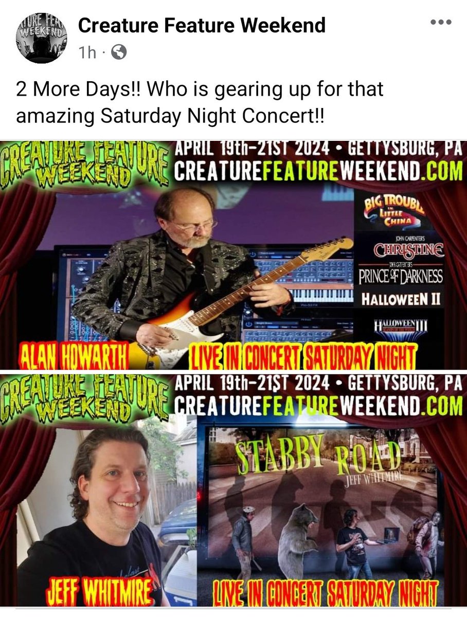 JeffWhitmire1's tweet photo. First day of Creature Feature Weekend! See you soon!! https://t.co/oR9C6OSIWw