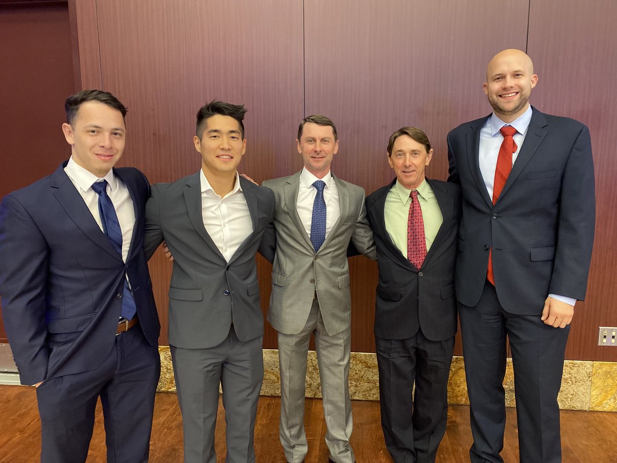 Think I've got the best staff—and tallest administrator 😅— in the country, and we all clean up pretty good, too. Valeriy, Josh and Genki…This team wouldn't be where it is without you. And can't thank Bryant enough for all the support he's given our program. #OUFamily