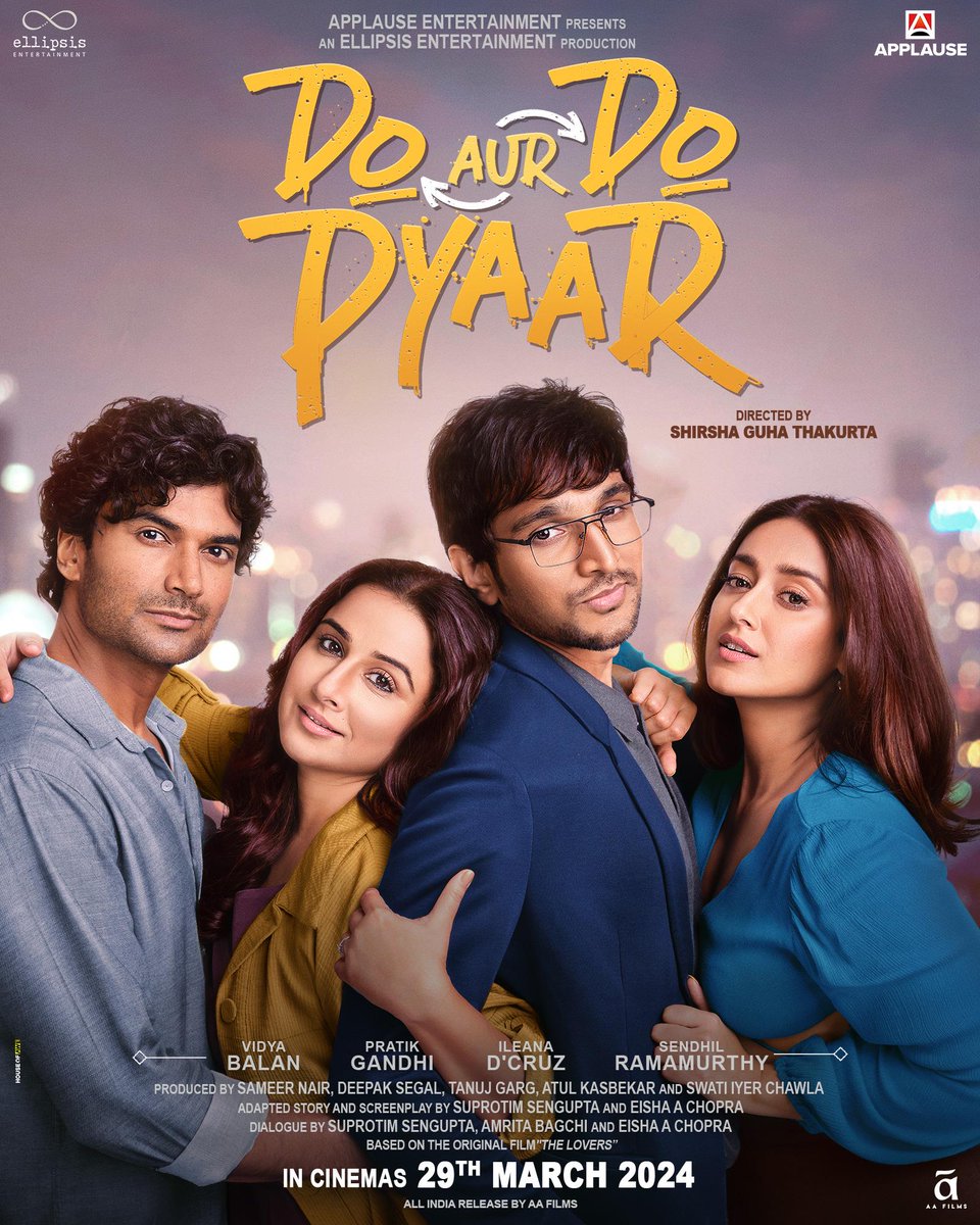 such a lovely film, barely any false notes. an onpoint @vidya_balan who can make even chinese food seem sexy, a very relaxed and cool @pratikg80 are the highlights in a rom com that is light and breezy. #DoAurDoPyaar @shirshaguhathakurta @ApplauseSocial take a bow