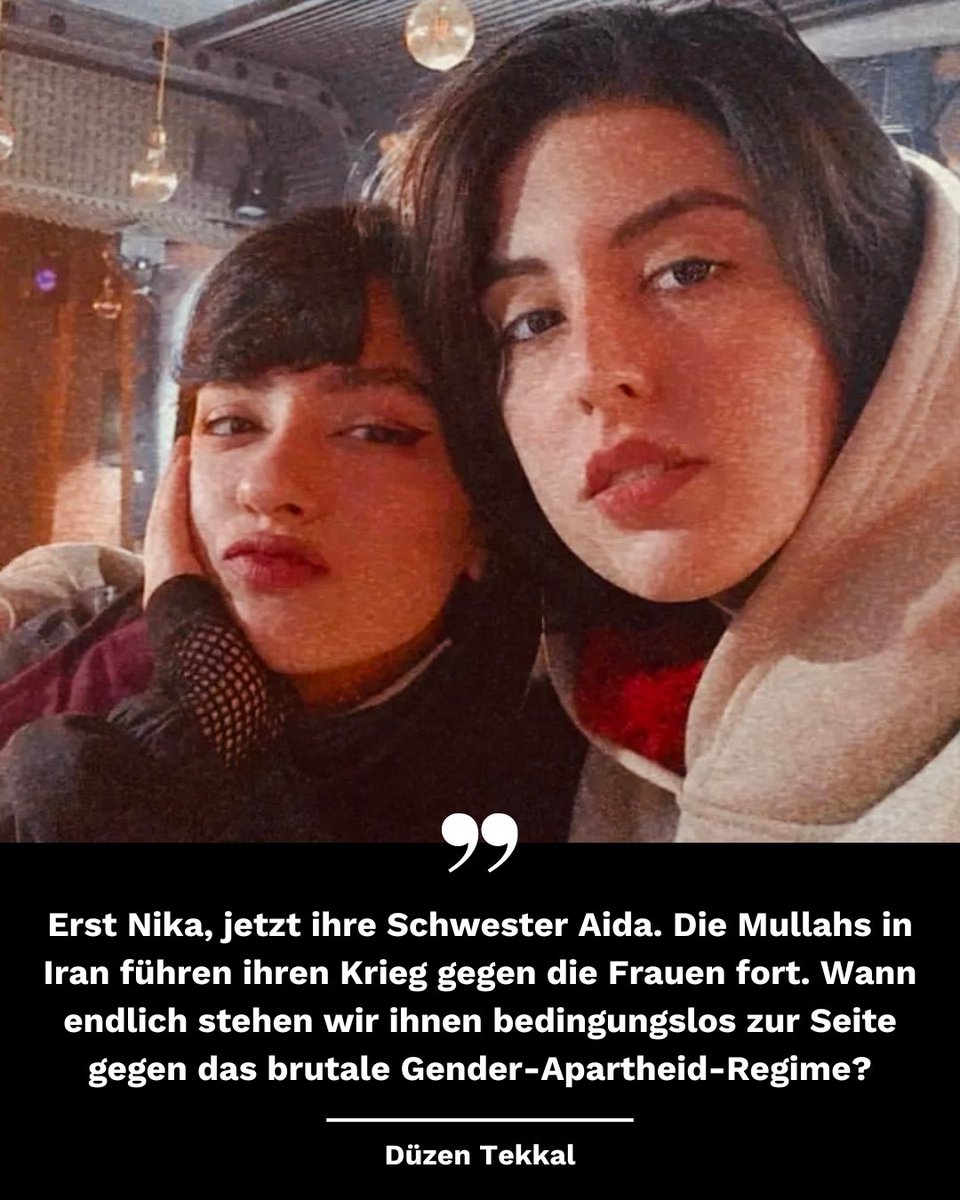 Erst Nika, jetzt ihre Schwester Aida. Die Mullahs in Iran führen ihren Krieg gegen die Frauen fort. Wann endlich stehen wir ihnen bedingungslos zur Seite gegen das brutale #GenderApartheid-Regime? #AidaShakarami